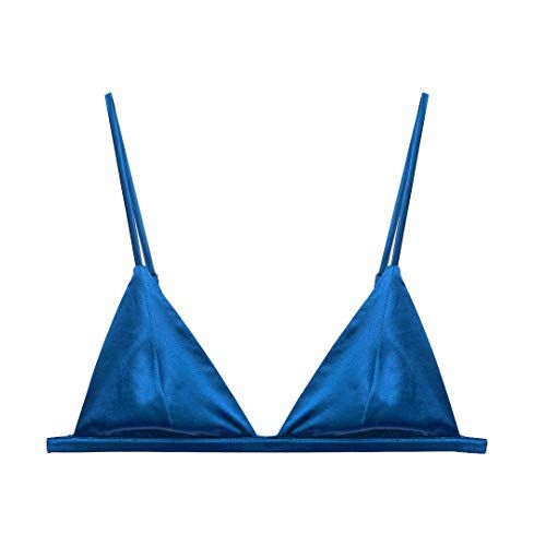 SilRiver Reggiseno a triangolo in seta, da donna, senza ferretto, senza imbottitura, in raso liscio, femminile e funzionale (per coppe da A a C) Blu turco. XS