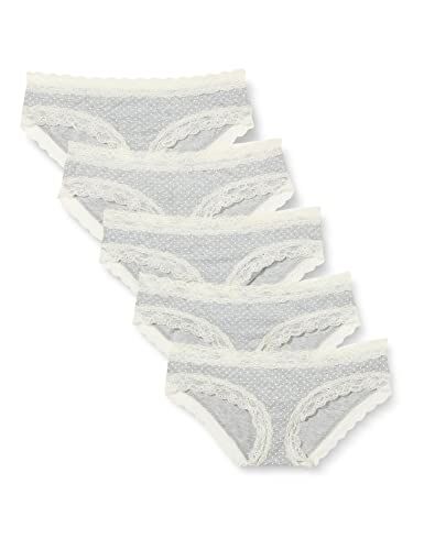 Iris & Lilly Intimo Hipster in Cotone e Pizzo Donna, Pacco da 5, Grigio Puntinato Pois, 44