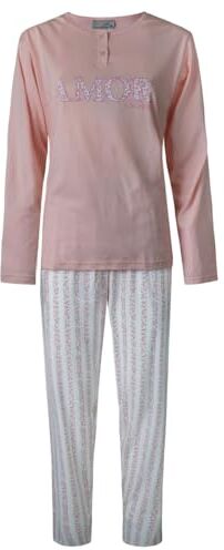 Coconuda Pigiama da Donna Lungo Jersey 100% Cotone, Art. 1013 Rosa M