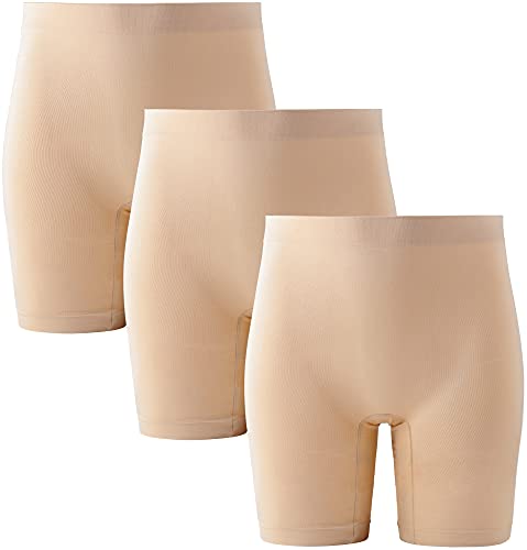 INNERSY Pantaloncini Sottogonna Donna Beige Anti Sfregamento Slipshorts Intimo Microfibra Pacco da 3 (XS, 3 Beige)