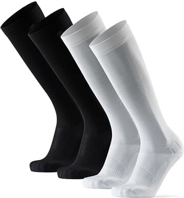 DANISH ENDURANCE Calze a Compressione Graduata 21-26 mmhg, Recupero, Viaggi, Sport, Uomo e Donna, 1 o 2 Paia Multicolore (1x Bianco, 1x Nero) 35-38