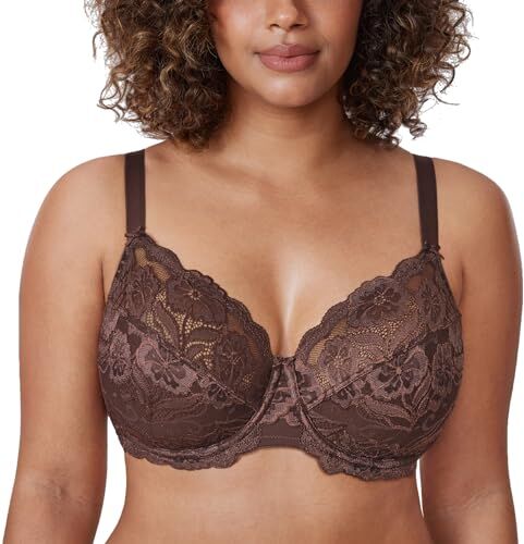 DELIMIRA Donna Reggiseno con Ferretto Taglie Forti Pizzo Senza Imbottito Sostegno Taupe 7D