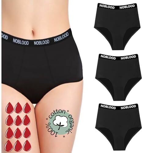 NoBlood Pacco da 3 Mutande Assorbenti Mestruali per Ciclo Abbondante   12 anni / 4XL   Lavabili   Cotone   Ecologica   Slip per Ciclo Mestruale  Donna Intimo Protettive   Ragazza (Basica-pack, Nero, 3XL)