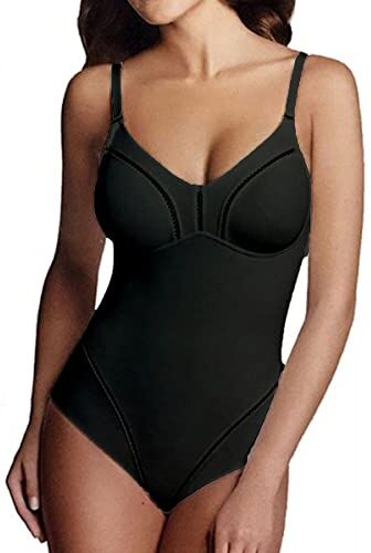 LEPEL Body Contenitivo Liscio Senza Ferretto in Microfibra Elastico con Coppa C Preformata con Elegante Motivo Decorativo Dafne (5, NERO)