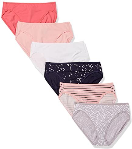 Amazon Essentials Slip in Cotone SGAMBATO (Disponibile in Taglie Forti) Donna, Pacco da 6, Multicolore/Pois/Righe/Stelle, 46