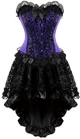 WLFFW Bustino Corsetto e Gonna Tutu Elegante Corpetto in Pizzo Donna (EU(38-40) XL, Viola)