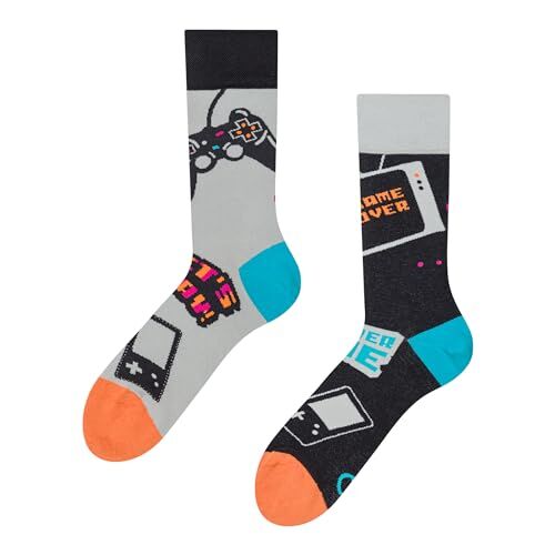 Dedoles Calzini Unisex Donna Uomo & Bambini Calze Cotone con tanti Design divertenti sinistra destra diversi, colore: Nero, disegno: Gamer, taglia: 35-38