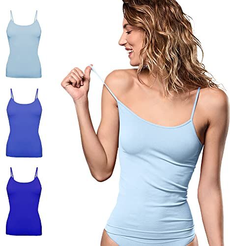 FOCENZA Canotta Donna Spalline Sottili in Morbida Microfibra, Intimo Senza Cuciture, Multipack da 3 Pezzi in Vari Colori, Made in Italy (Azzurro-Bluette-Alaska, S-M)