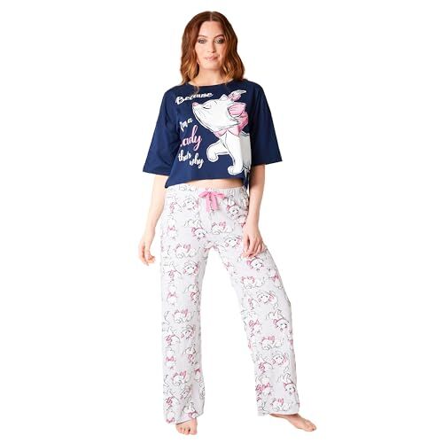 Disney Pigiama Donna Pigiama Donna Cotone Lungo a Manica Corta S-XL Pigiami Due Pezzi Regali Donna (Navy Marie, S)