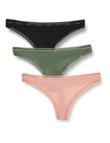 Calvin Klein Perizomi Donna Confezione da 3 Tanga, Multicolore (Thyme/Ash Rose/ Black), XS