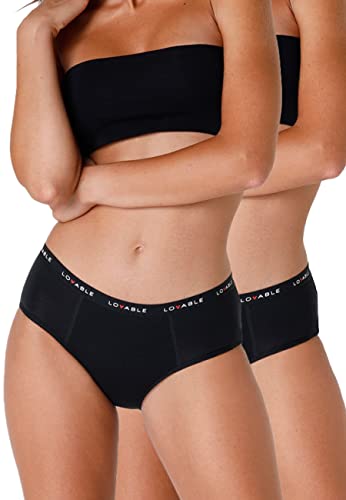 LOVABLE Slip Culotte da Ciclo Mestruale Flusso Abbondante Period Panties Bi-pack Donna x2, Nero, L