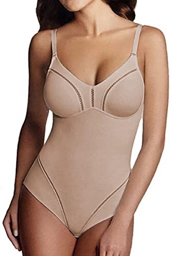 LEPEL Body Contenitivo Liscio Senza Ferretto in Microfibra Elastico con Coppa C Preformata con Elegante Motivo Decorativo Dafne (7, NUDO)