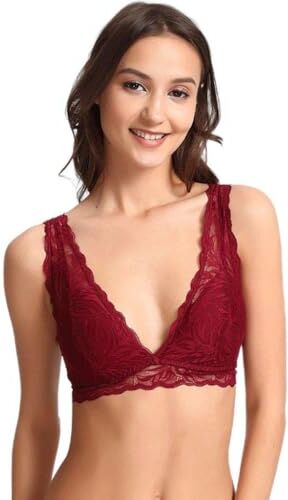 WENJUNneiyi WENJUN Biancheria Intima Sexy in Pizzo Reggiseno Morbido E Confortevole 3 Colori tra Cui Scegliere (Colore : Rosso Scuro, Dimensioni : 38/XL)