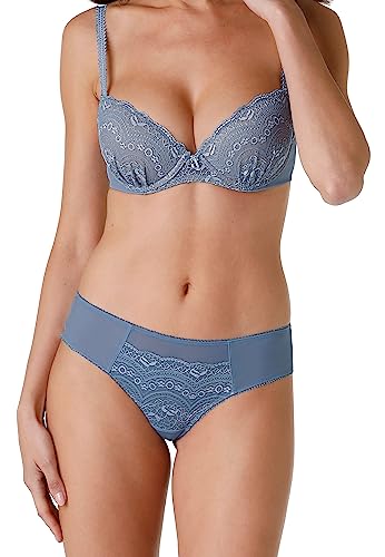 LOVABLE Slip Brasiliano in Microfibra e Pizzo Celebrity Donna, Blu Polvere, XL