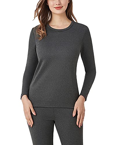 LAPASA Pacco da 2 o 1 Maglia Termica Donna Manica Lunga Fodera in Micro Pile Pigiama Abbigliamento Intimo Canottiera Calda Elastica Traspirante Sportiva Grigio Scuro (Extra-Caldo) M