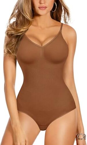 Gotoly Body Modellante Donna Shapewear Body Contenitivo Modellante Spallino Regolabile Intimo Snellente Shaper Pancia Piatta Dimagrante Shaping Bodysuit Bustier Seamless Fajas (XS/S, Marrone)