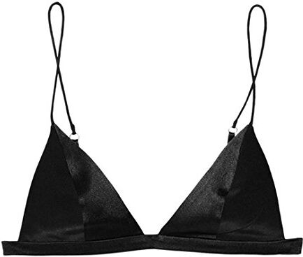 SilRiver Reggiseno a triangolo in seta, da donna, senza ferretto, senza imbottitura, in raso liscio, femminile e funzionale (per coppe da A a C) Nero XS