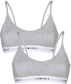 LOVABLE Reggiseno Crop Top Originals con Logo Donna x2, Grigio Melange, L