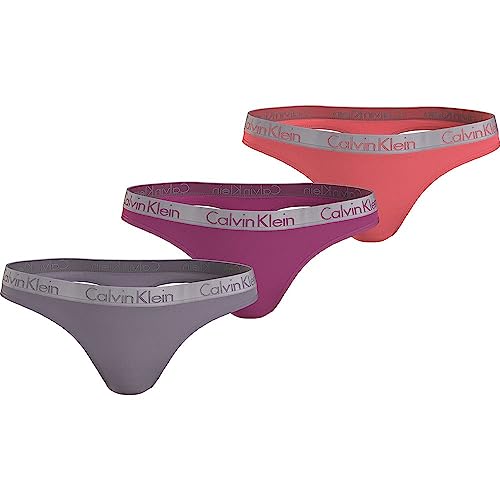 Calvin Klein Thong 3Pk  Perizoma, Multicolore (Gray Ridge/Festival Fuchsia/Dubarry), XS Donna