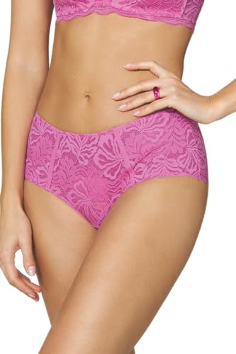 Goldenpoint Donna Intimo Serie Peony, Slip Fianco Alto in Pizzo Floreale e Tulle Senza Cuciture con Tassello in Cotone, Colore Rosa, Taglia M