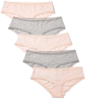 Iris & Lilly Intimo Hipster in Cotone Donna, Pacco da 5, Grigio Puntinato/Rosa Pallido, 44