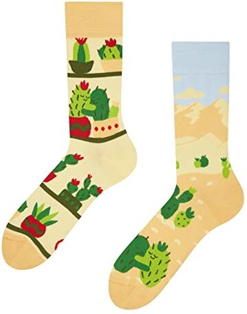 Dedoles Calzini Unisex Donna Uomo & Bambini Calze Cotone con tanti Design divertenti sinistra destra diversi, colore: Beige, disegno: Cactus innamorato, taglia: 35-38