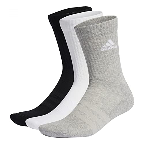 Adidas Cushioned Crew Socks 3 Pairs, Calze Medie Unisex Bambini e ragazzi, Medium Grey Heather/White/Black, 19-21 (Pacco da 3)