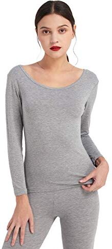 Mcilia Maglia Termica a Maniche Lunghe da Donna, Modale Ultra Sottile, con Scollo Scoop, Grigio X-Large (EU 48 50)