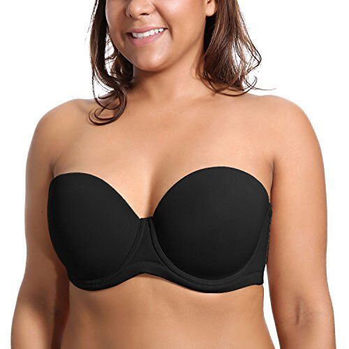 DELIMIRA Donna Reggiseno Senza Spalline Invisibile con Ferretto con Coppe Grandi Nero 4C