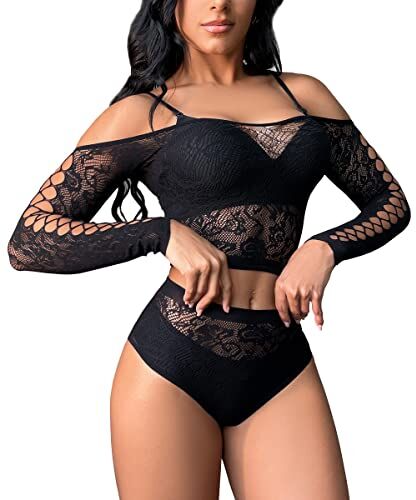 Buitifo Sexy Pezzi Lingerie Mini Abito da Donna a Rete Babydoll a Rete Abito Mini Abiti da Notte(Nero 50,Taglia Unica)