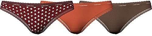 Calvin Klein Thong 3Pk 000QD3802E Perizoma, Rosso (Star Stamp_Red/Burnt Embers/Camel), M (Pacco da 3) Donna