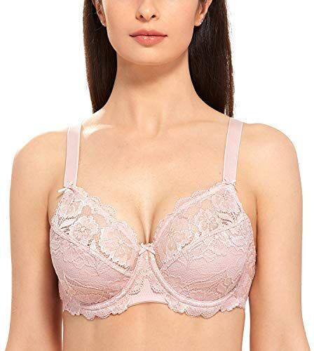 DELIMIRA Donna Reggiseno con Ferretto Taglie Forti Pizzo Senza Imbottito Sostegno Rosa Nudo 4C