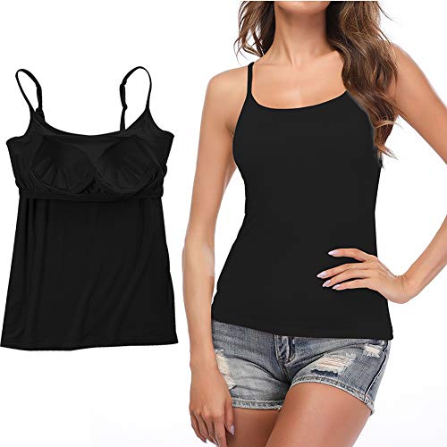 STARBILD Canotte da Donna a Canotta con Reggiseno Incorporato Canottiera di Base Solida Camicia Imbottita Regolabile con Spalline Sottili, Nero XL