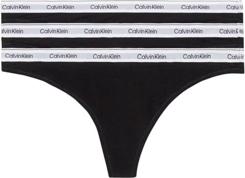 Calvin Klein Perizomi Donna Confezione da 3 Modern Logo Tanga, Nero (Black/Black/Black), M