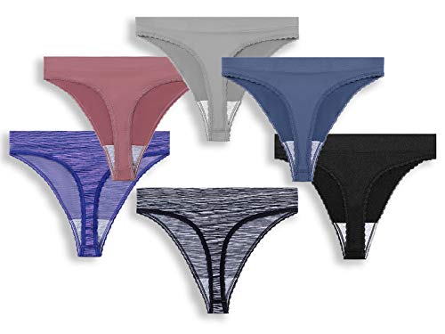 GRANKEE Thongs for Women Seamless-High Waisted Thong Underwear Comfortable Quality No Show Panties Multipack(Black/Grey/Crown Blue/Vintage Rose/Space Dye Purple/Space Dye Black 6 Pack S)