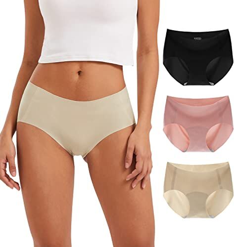 INNERSY Slip Senza Cuciture Donna Mutande Microfibra Invisibili Mutandine Vita Media Pacco da 3 (M, Beige, Nero, Rosa)