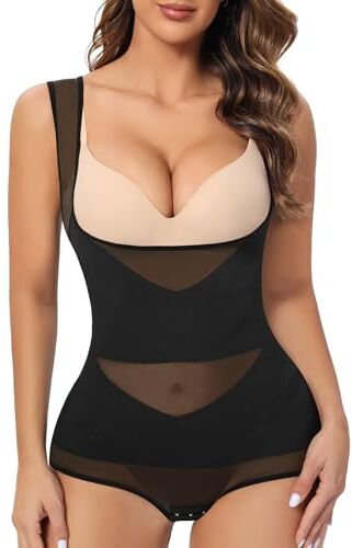 Tuopuda Shapewear Donna Body Dimagrante Elegante Guaina Contenitiva Waist Trainer Corpetto Bustino Shaper Modellante, Nero, L