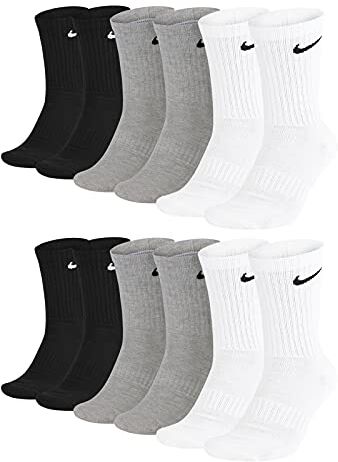 Nike Calzini da allenamento da uomo Everyday Cushioned Crew, 6 paia, 901 grigio/bianco/nero., 38-42