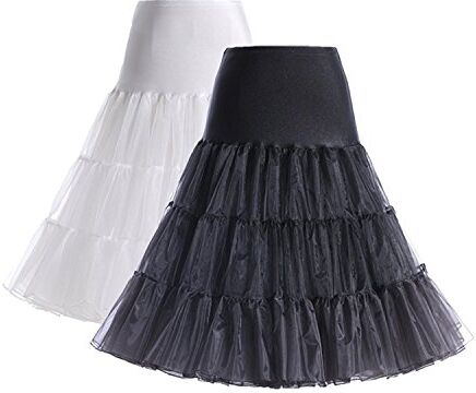 Boolavard Petticoat Sottogonna Retro Annata di 50 Oscillazione 1950 Rockabilly Bianco, Nero, Blu, Rosa, Rosso (S-M, 2 Pacchi (Nero + Bianco))