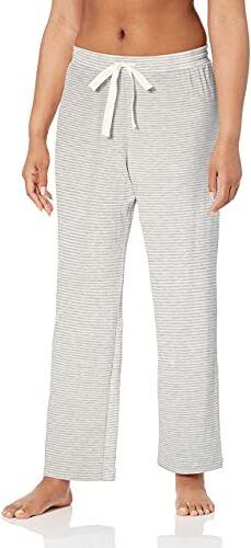 Amazon Essentials Pantaloni del Pigiama in Spugna per Tempo Libero Leggeri Donna, Grigio Chiaro Bianco Righe, XS