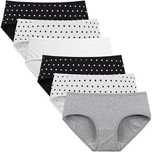 INNERSY Culotte Donna Cotone Elasticizzato Mutande Ragazze Vita Bassa Pacco da 6 (M-EU 40, Punto/Bianco/Grigio)