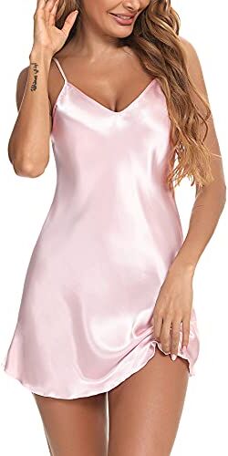 Litherday Camicie Notte Donna Seta Camicie Notte Sexy Babydoll Sottogonna Corta da Donna Pigiama da Donna con Cinturino Regolabile Camicia da Notte Intimo con Scollo a V A-Rosa XL