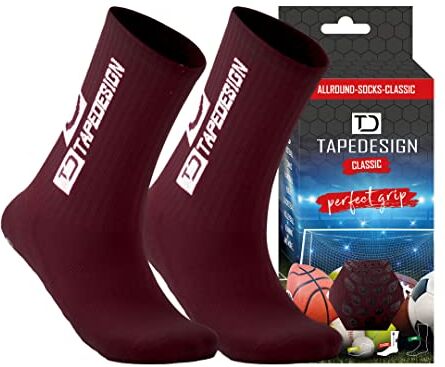 Tapedesign "Classic 1 Paia Bordeaux Calze Antiscivolo Uomo Donna Calze Calcio (37-48) Calzini Antiscivolo Grip Socks Calzini Grip Calcio Calze Sportive Football Socks Calzettoni Calcio