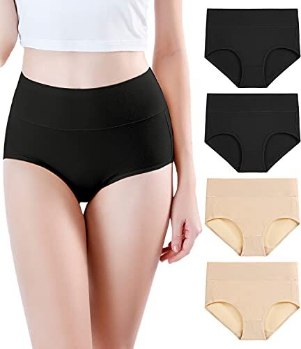 wirarpa Slip Donna Mutande Vita Alta Modal Elasticizzato Culotte Comode Pacco da 4 Nero, Beige Taglia L