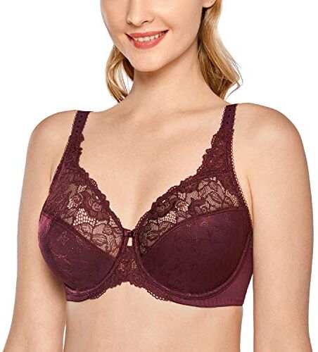 DELIMIRA Donna Reggiseno Pizzo Sostegno Totale Jacquard Senza Imbottito vermiglia 3G