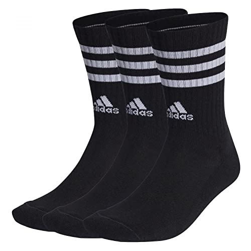Adidas 3-stripes Cushioned Crew Socks 3 Pairs, Calzini Unisex Bambini e ragazzi, Black/White, XL (Pacco da 3)