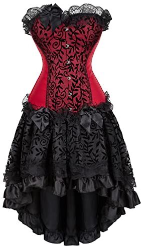 WLFFW Bustino Corsetto e Gonna Tutu Elegante Corpetto in Pizzo Donna (EU(34-36) M, Rosso)