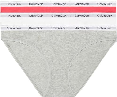 Calvin Klein 3 Pack Bikini (Low-Rise)  Mutandine, Multicolore (Azalea/White/Grey Heather), S Donna