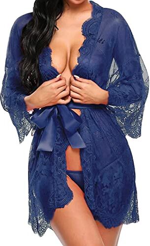 Tuopuda Babydoll Lingerie Sexy Erotico Donne Sexy Sleepwear Dress e G-String Set Camicia da Notte in Pizzo Pigiama Vestaglia Lace Reggiseno String, Marina, XL