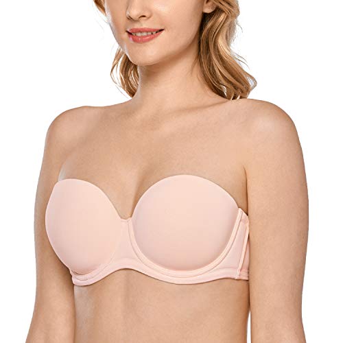 DELIMIRA Donna Reggiseno Senza Spalline Invisibile con Ferretto con Coppe Grandi Rosa Albicocca 3B